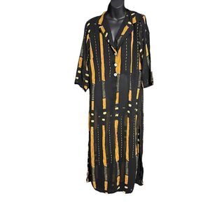 Lovely Gabrielle Vintage Size large Maxi Dress Black and gold beautiful pattern